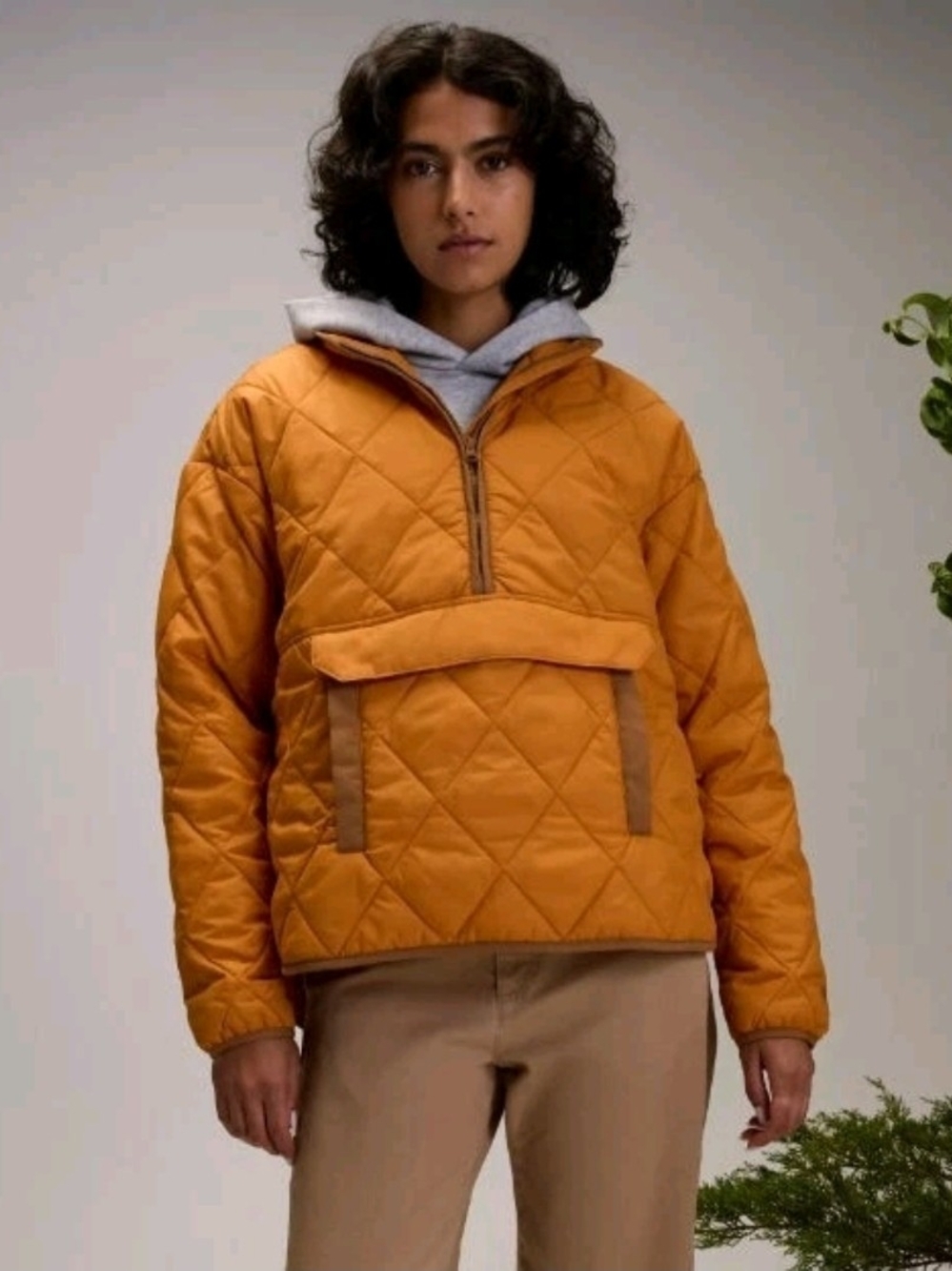 Quilted Anorak Pullover Jacket in Mustard
